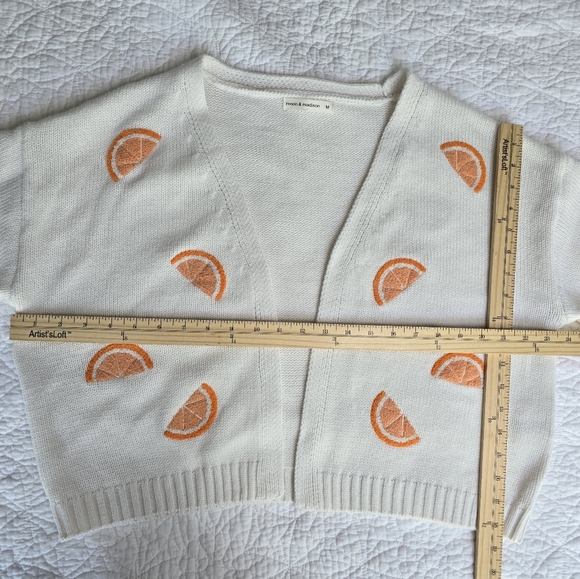 Orange Motif Fruit Slice Open Sweater Knit Cardigan - Picture 11 of 12